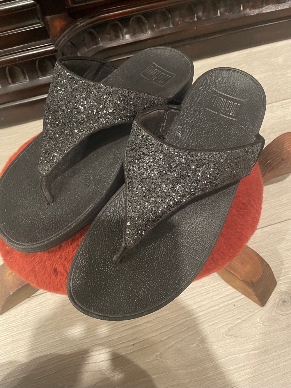 Fitflop Black Slip-On Sandals with Textured Footbed